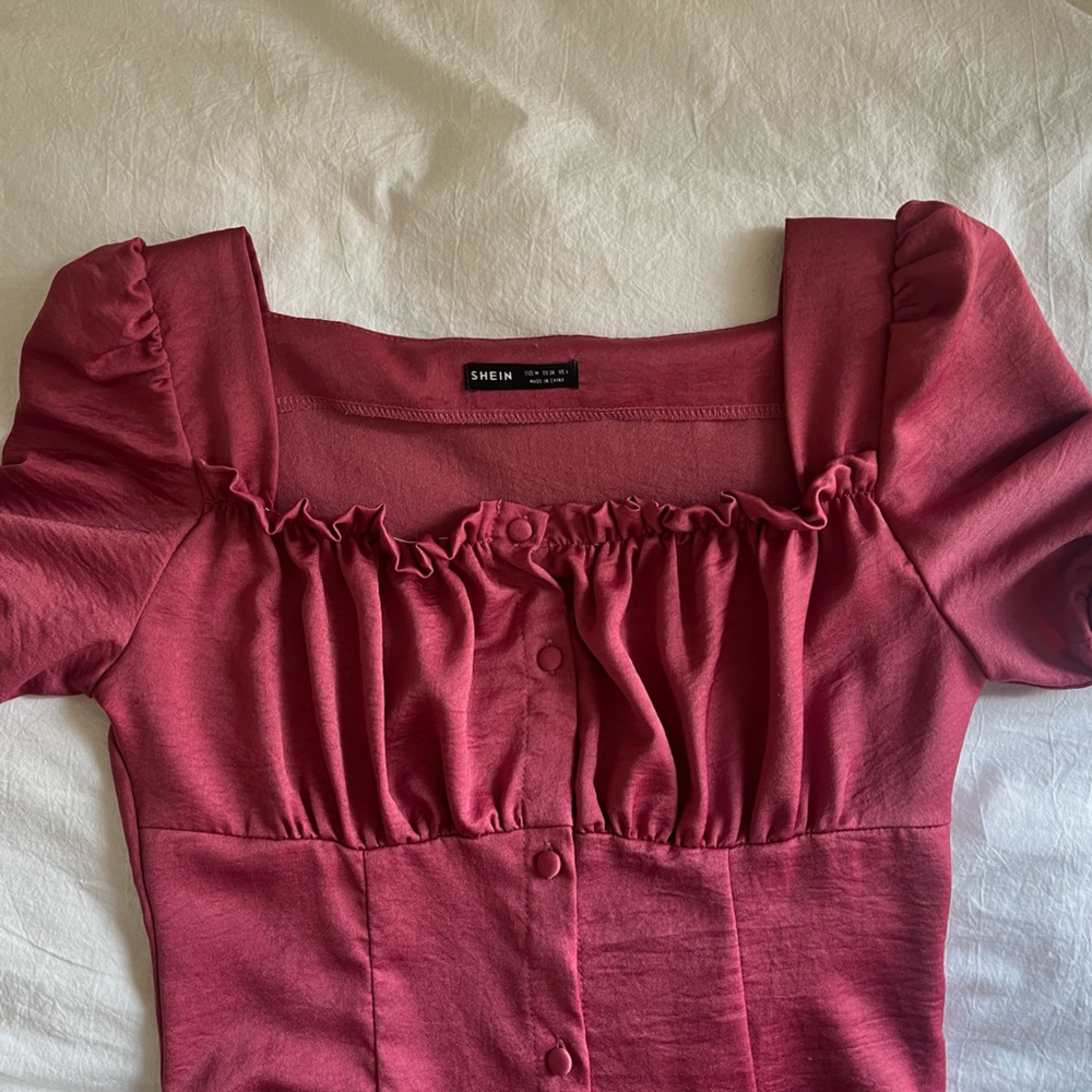 Square Neck Button Front Puff Elegant Sleeve A-Line Dress Size M/6